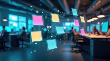 Creative office note organization modern workspace digital display collaborative environment innovative concepts