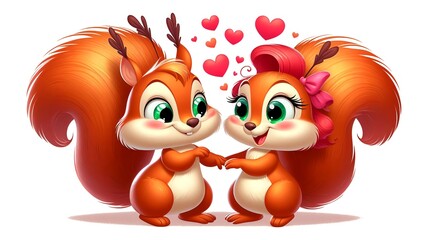 Naklejka premium Cute cartoon Squirrel. Clipart, Cartoon mascot for Valentine's Day. AI generated.