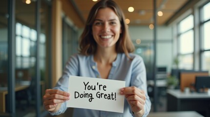 Motivational note shared by colleague in modern office space inspiring work environment positive vibes