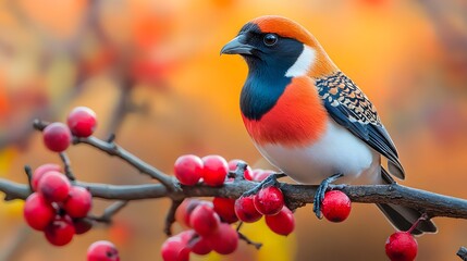 Fototapeta premium A stunning minimalist representation of a bird perched gracefully on a branch of a tree in nature's embrace