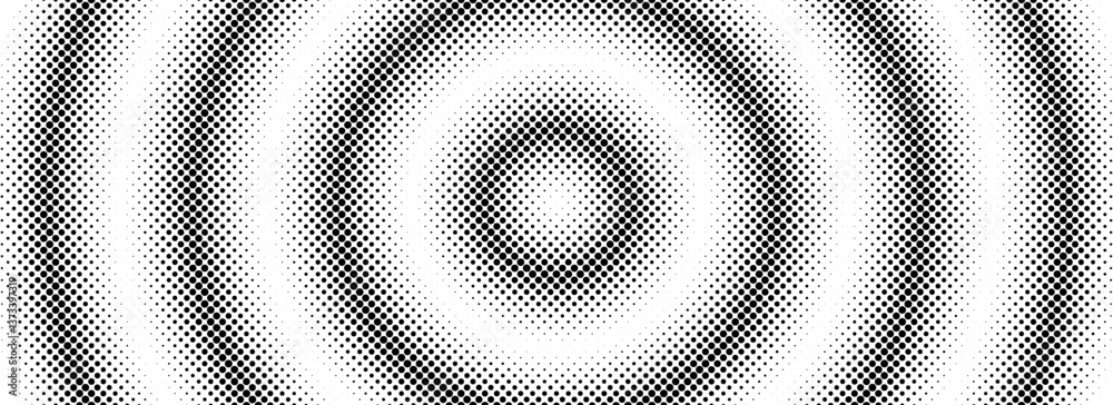 Poster halftone circle background. black and white dotted circular gradient. radial comic target texture. f