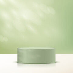 Pastel Green and beige background vector 3d with podium. Background green Studio with Shadow Leaves. Space for selling products on the website. Empty room with shadow leaves. Vector illustration.