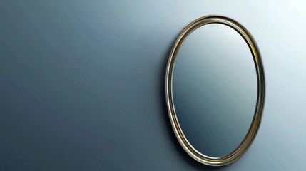 Obraz premium Oval Mirror with Gold Frame on a Blue Wall