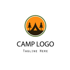 Simple camp logo design with trees and tent