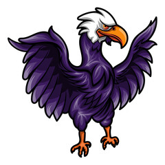 Fierce Cartoon Eagle with Outstretched Wings – Purple Feathered Bird with White Head and Orange Beak – Vector Illustration for Esports Logos, Patriotic Designs, Mascot Art, and Wildlife Graphics