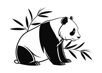 Panda black and white silhouette illustration isolated on a white background
