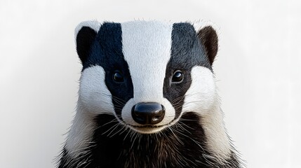 Obraz premium Minimalist geometric badger face front view illustration with clean lines and simple shapes for a unique artistic touch
