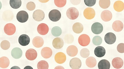 82.A retro-style dot pattern with faded edges, using a harmonious palette of warm earthy tones and delicate pastels, arranged randomly to create a classic vintage aesthetic.