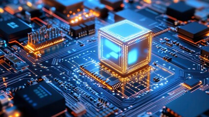 Fototapeta premium Glowing CPU Chip on Circuit Board - AI & Machine Learning