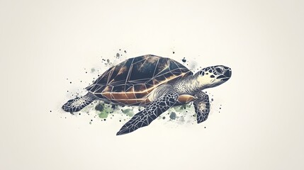 Obraz premium Charming minimalist geometric illustration of a turtle in a side profile style showcasing artistic details and design