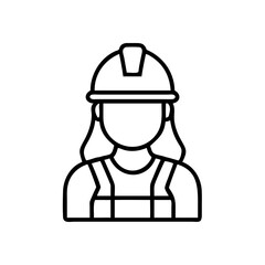 Female construction worker in helmet, labor industry, line icon