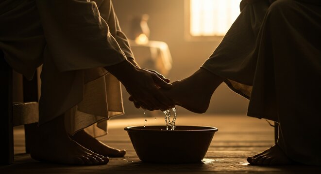 Biblical Scene – Jesus Washing Feet on Holy Thursday, New Testament