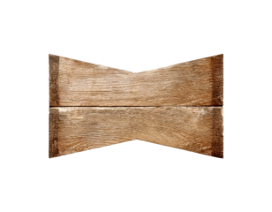 A wooden sign with a bow shape. The sign is brown and has a natural, rustic feel to it. The bow shape adds a sense of elegance and sophistication to the sign