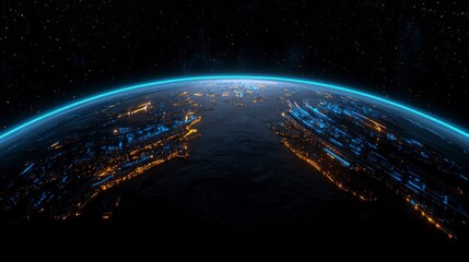 Futuristic Cityscape  Global Network  Night Lights  Digital World  Technology