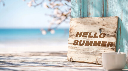 Hello summer with beach scene.