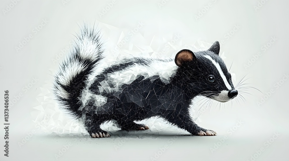 Poster realistic outline of a skunk composed of triangles captured in a unique artistic representation and 