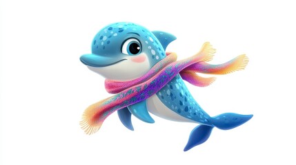 Naklejka premium Cheerful Dolphin with Scarf