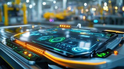 Futuristic Tech Control Panel Interface - Cyberpunk aesthetics