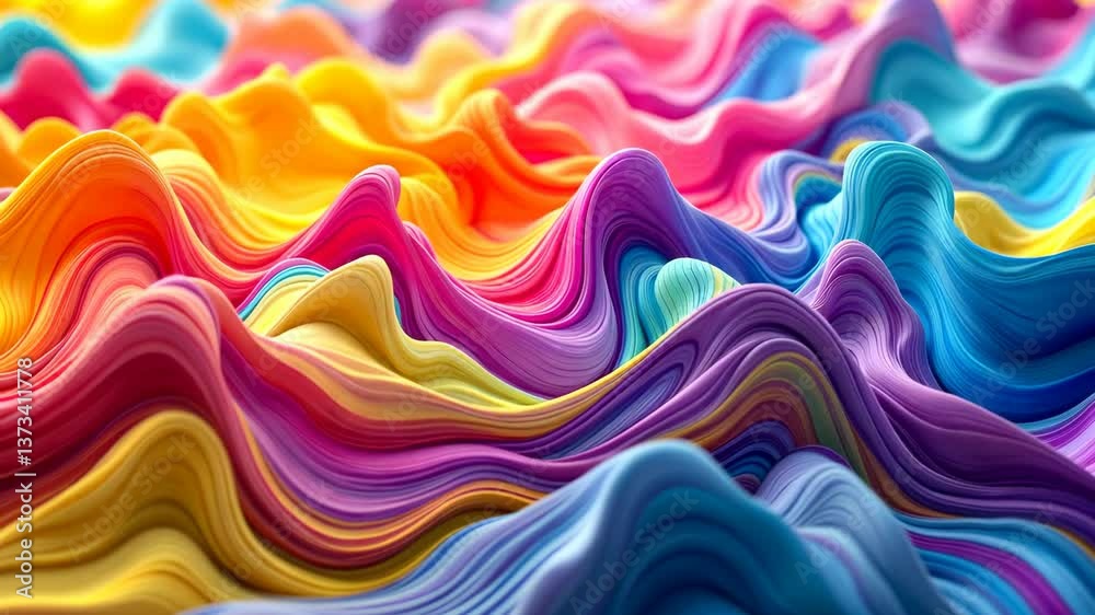 Poster vibrant multicolored waves in dynamic fluid motion with mesmerizing abstract patterns