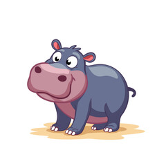 Fototapeta premium Cartoon hippo standing with silly expression on transparent background
