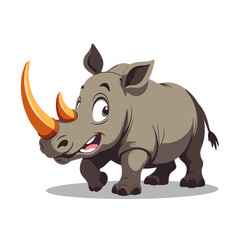 Fototapeta premium Cartoon rhinoceros with orange horn on transparent background
