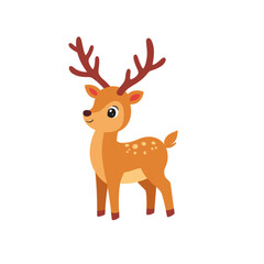 Fototapeta premium Cartoon deer with antlers standing on transparent background