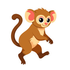 Cartoon tarsier monkey jumping with big eyes on transparent background