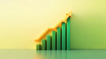 An abstract economic success graph with gradient bars and a rising green arrow, symbolizing progress, business expansion, and financial stability.