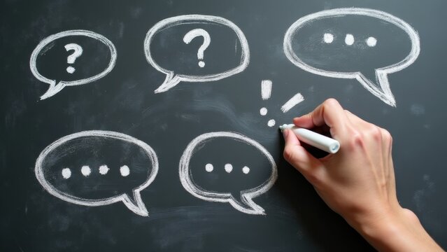 Chalkboard With Question, Discussion Speech Bubbles - Powered by Adobe