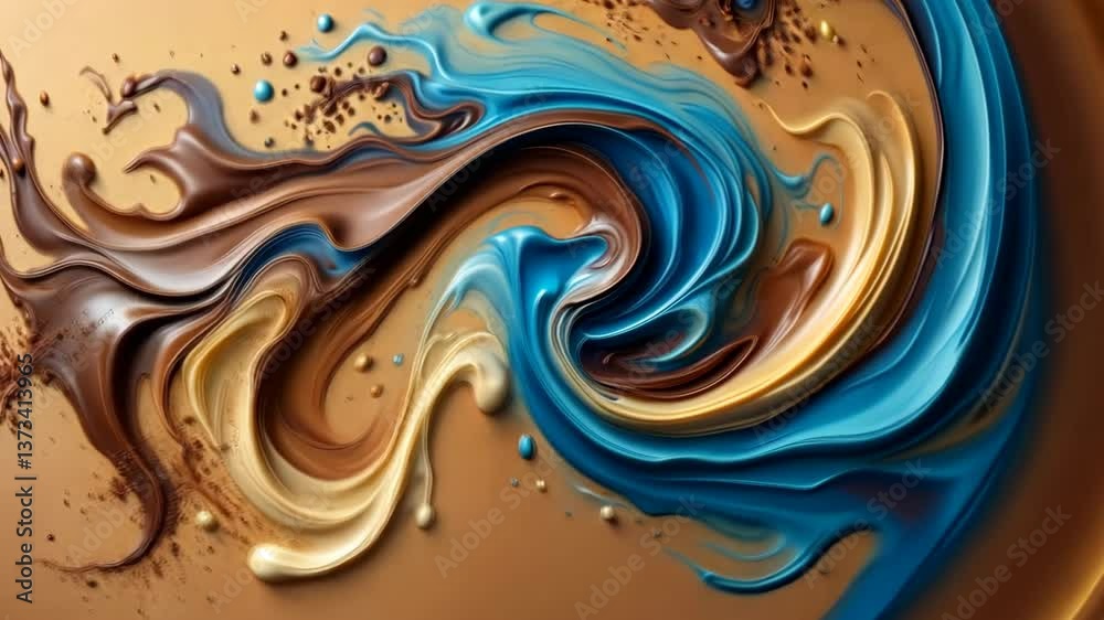 Poster dynamic flow of colorful liquid swirls in abstract pattern evolving over time