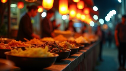 Street Food Stalls At Night-Time Market
