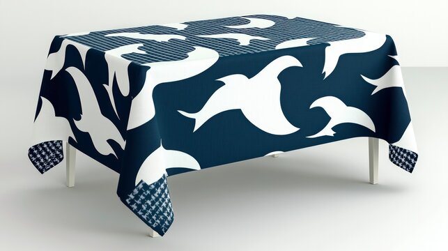 Stylish Navy Blue Tablecloth with White Bird Design  Modern Home Decor  Elegant Dining