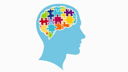 Puzzle Brain Silhouette on White Background