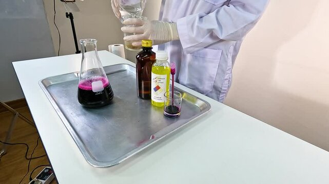 Colorful Chemical Reaction in Laboratory Setting