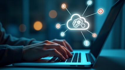 Cloud Computing-Concept with Person Typing On Laptop