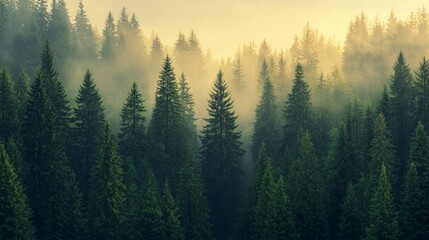 Misty Pine Forest  Sunrise  Nature  Trees  Woods  Coniferous  Evergreen  Landscape  Scener
