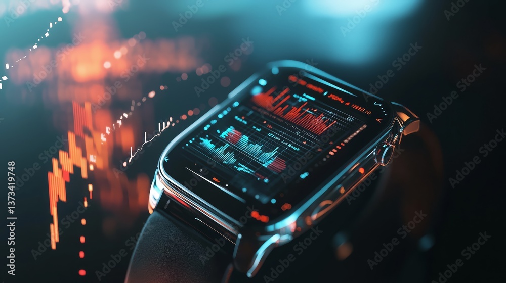 Poster 3d data visualization on smartwatch display with graphs and projections