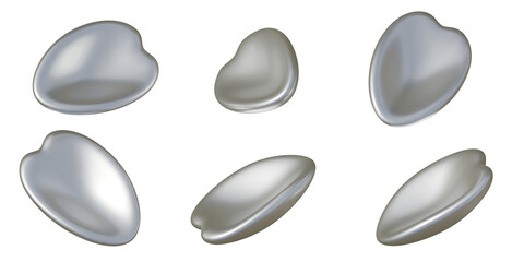 Silver Metallic Sakura , Cherry blossom Petals with Raindrops - 3D Illustration with Isolated Transparent Background