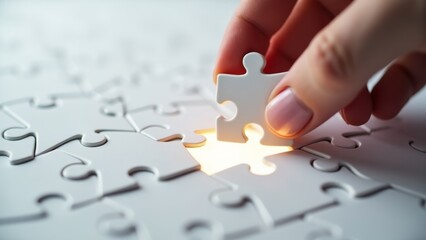 Hand Placing Last Jigsaw Puzzle Piece