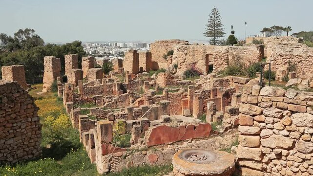 Ruins of the house of Hannibal at the excavations of Carthage. High quality 4k footage