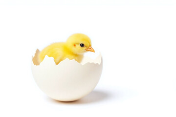 small yellow chicken sitting inside of an egg shell