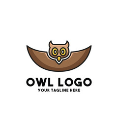 Simple owl logo design with a stylized owl in flight