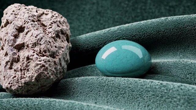 Smooth marble rolling across textured surface with porous stone in parallel motion