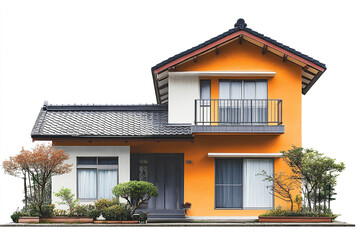 Fototapeta premium Modern two story house with orange facade and plants