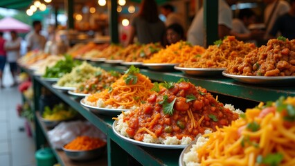 Obraz premium Street Food Displayed In Plates, Thailand