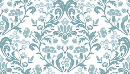 Vintage seamless damask pattern. Hand drawn floral background in turkish style. Wallpaper in Victorian style. Vector illustration