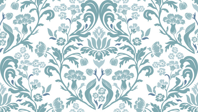 Vintage seamless damask pattern. Hand drawn floral background in turkish style. Wallpaper in Victorian style. Vector illustration