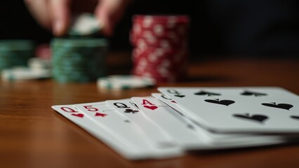 Close Up Of Hand With Poker Cards