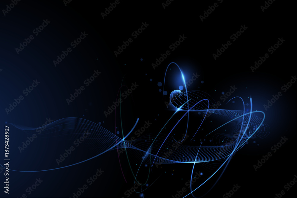 Poster Vector abstract line pattern, neon light effect. High speed movement and motion blur over dark blue background. Illustration futuristic design. Cyber, hi tech connection technology, cyberspace concept