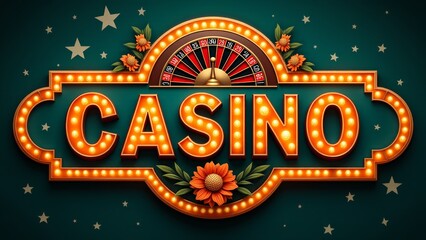 Casino Sign With Lights And Roulette